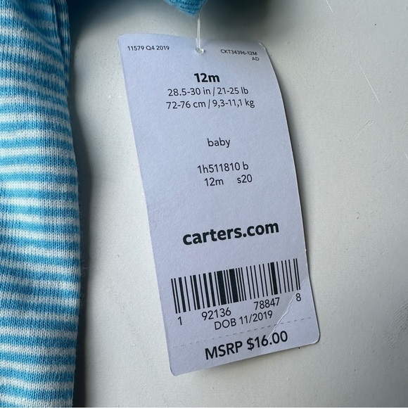 NWT Carter's Baby Boy Blue Stripe Beep Car Snap Shorts One Piece 12 Months 12M - Picture 4 of 6